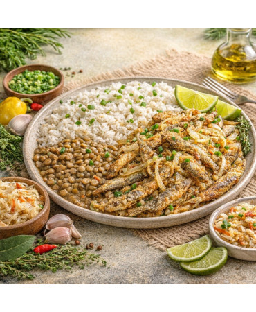 Balaou frit à l’oignon – Riz & lentilles | Kalbass’ Food