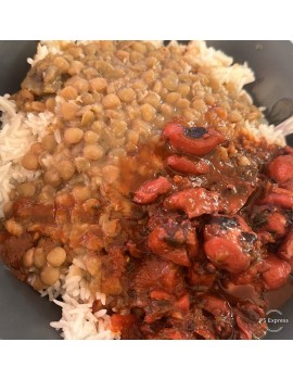 FRICASSÉE DE « CHATROU » (Poulpe)accompagnement  RIZ & LENTILLES OU HARICOTS