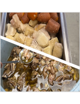 BLAFF DE PIEDS DE PORC : accompagnement (légumes « péyi » igname,banane plantain,banane verte,patate douce